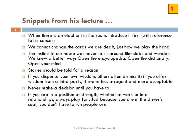 randy pausch last lecture video summary the last lecture introduction